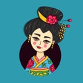 Geisha japan lady doodle vector portrait